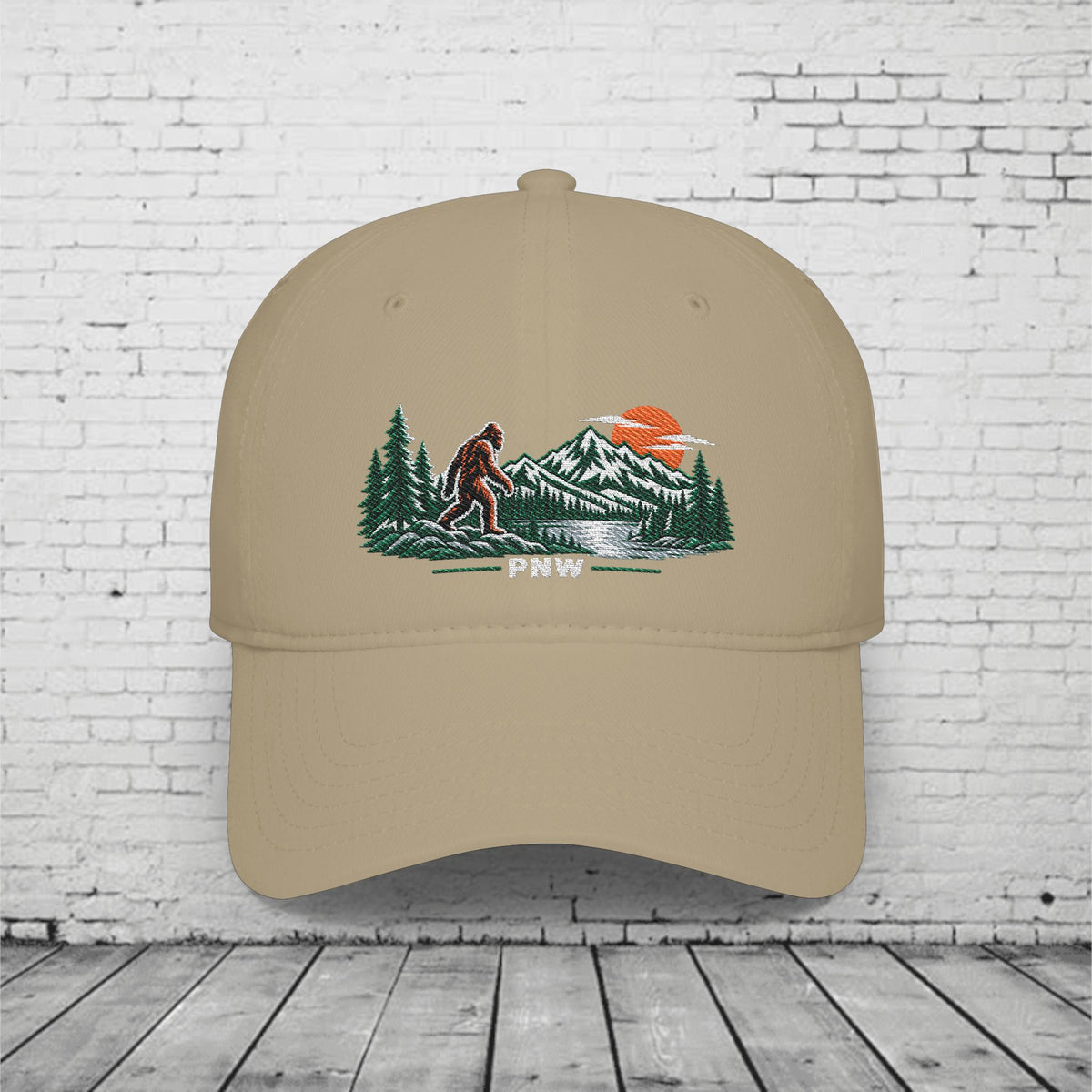PNW Sasquatch Embroidered Low Profile Cap – Pacific Northwest Bigfoot Mountain Hat