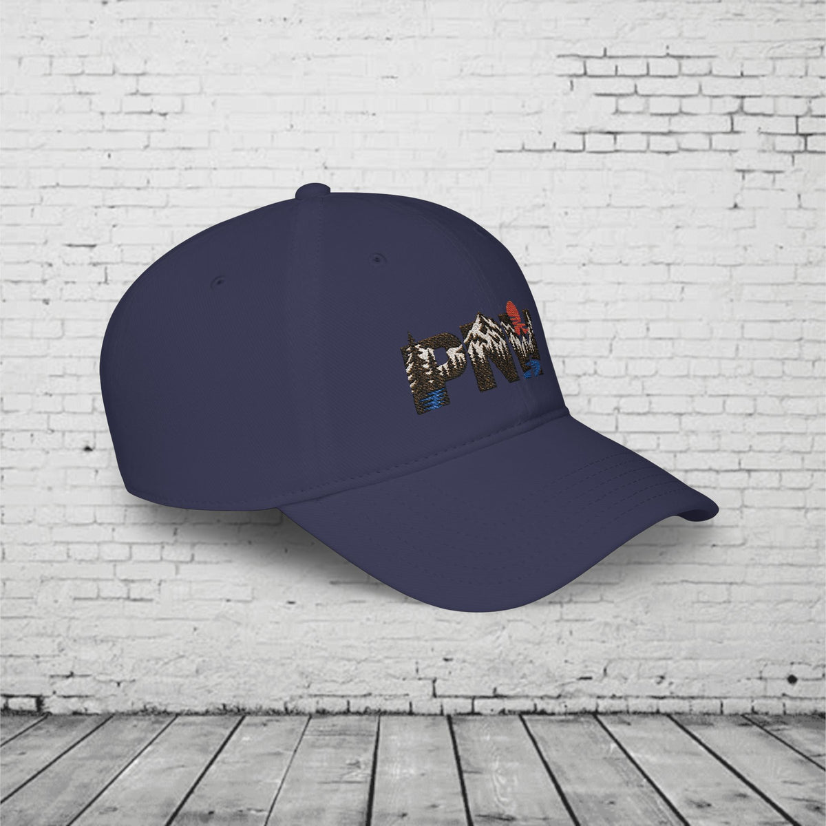 PNW Landscape Embroidered Low Profile Cap – Pacific Northwest Mountain Forest Dad Hat