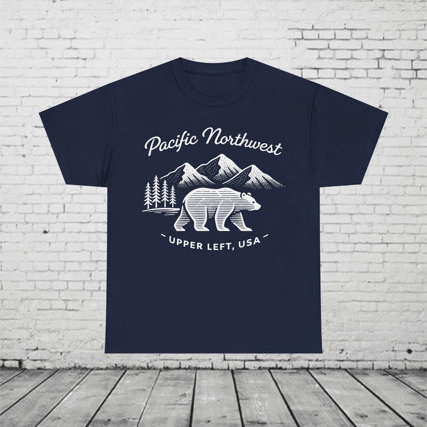 Pacific Northwest Bear Shirt - Minimalist PNW Graphic Tee, Upper Left USA, Unisex Heavy Cotton T-Shirt