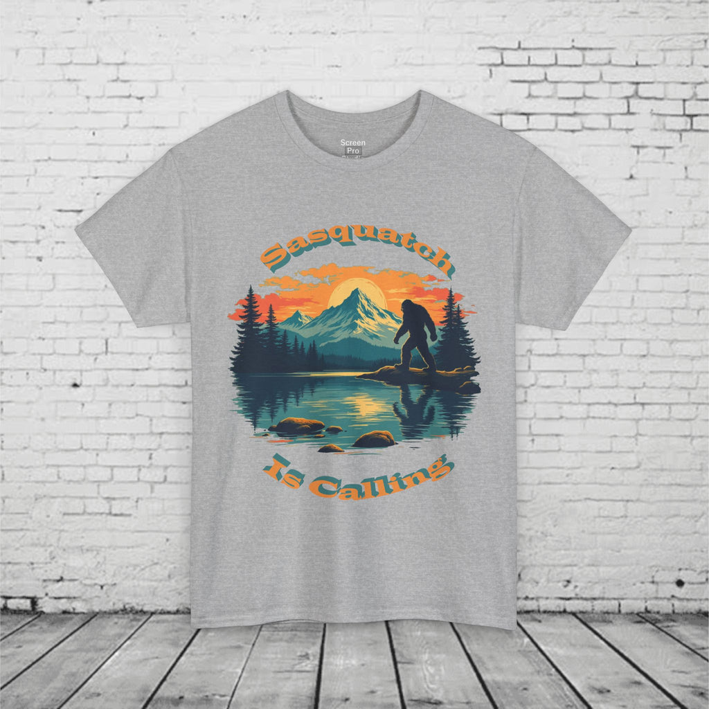 Sasquatch Is Calling T-Shirt | Vintage Bigfoot Sunset Graphic | Nature Lover Tee