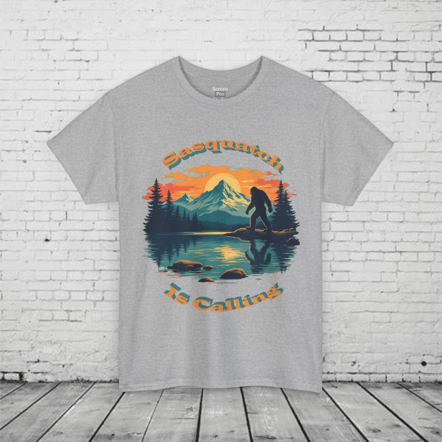 Sasquatch Is Calling T-Shirt | Vintage Bigfoot Sunset Graphic | Nature Lover Tee