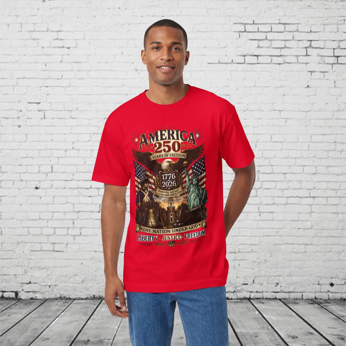 America 250 Patriotic T-Shirt | 1776–2026 Eagle, Liberty Bell & Statue of Liberty Tee | One Nation Under God Semiquincentennial Unisex Shirt