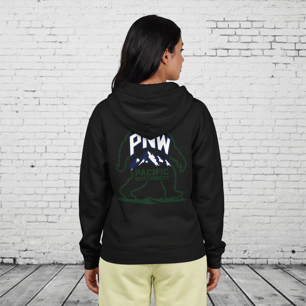 PNW Sasquatch Full Zip Hoodie – Pacific Northwest Bigfoot Mountain Graphic Sweatshirt