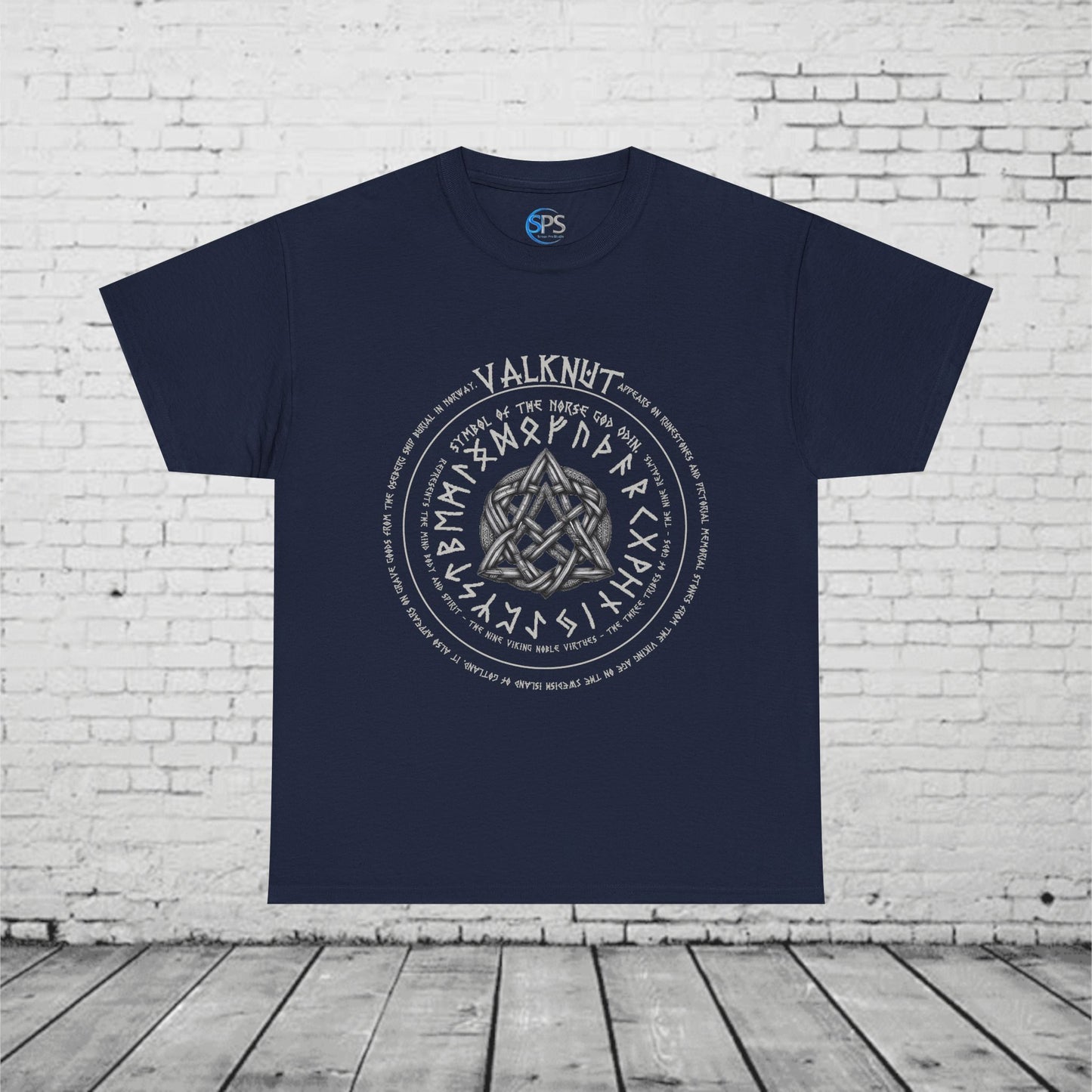 Valknut Norse Mythology T-Shirt - Odin Symbol, Viking Rune Circle, Nine Realms, Pagan Nordic Symbol, Ancient Viking Design Heavy Cotton Tee