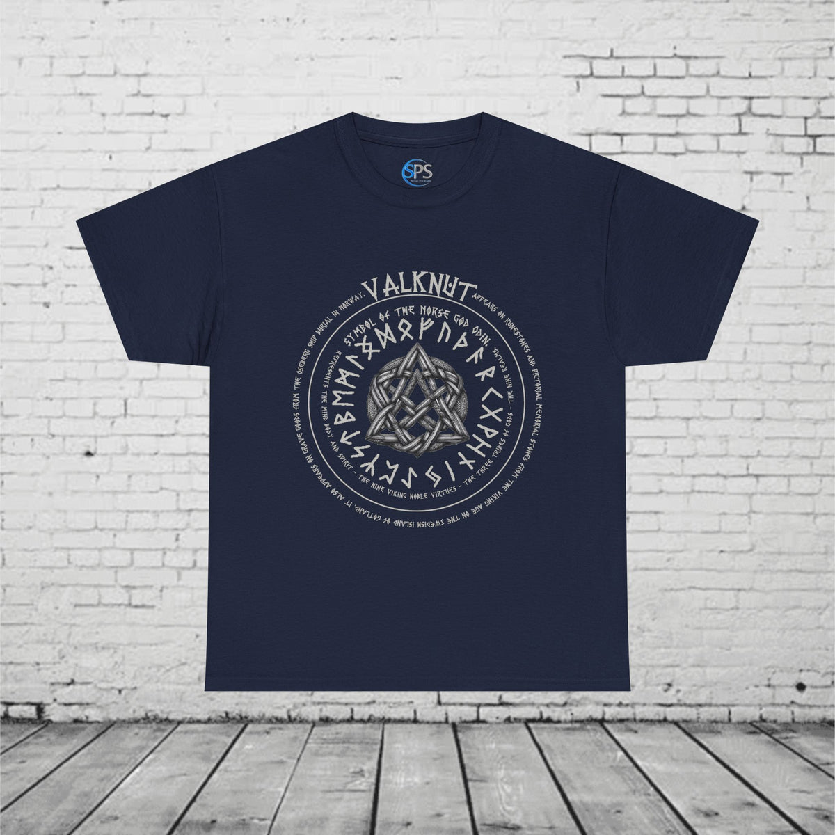 Valknut Norse Mythology T-Shirt - Odin Symbol, Viking Rune Circle, Nine Realms, Pagan Nordic Symbol, Ancient Viking Design Heavy Cotton Tee