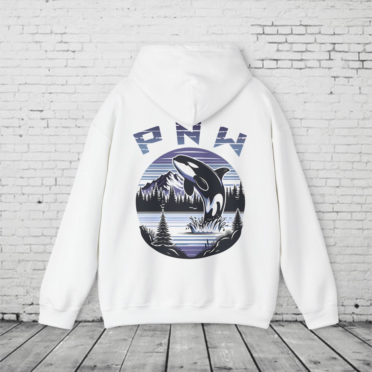 PNW Orca Hoodie – Pacific Northwest Whale, Mountain & Forest Graphic Unisex Hooded Sweatshirt