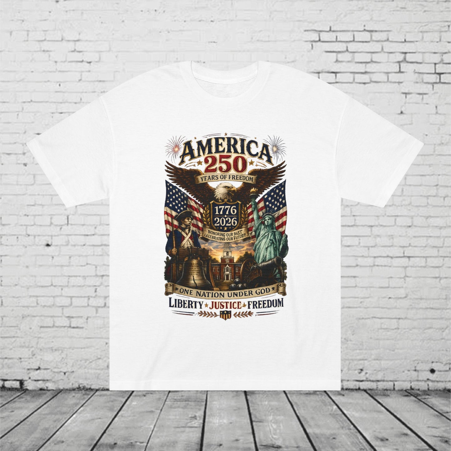 America 250 Patriotic T-Shirt | 1776–2026 Eagle, Liberty Bell & Statue of Liberty Tee | One Nation Under God Semiquincentennial Unisex Shirt
