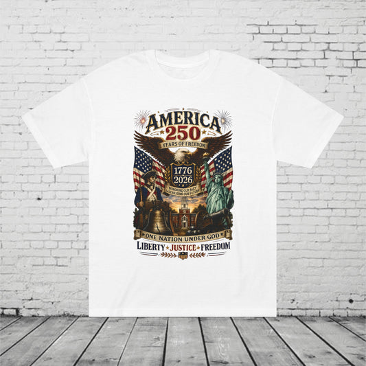 America 250 Patriotic T-Shirt | 1776–2026 Eagle, Liberty Bell & Statue of Liberty Tee | One Nation Under God Semiquincentennial Unisex Shirt