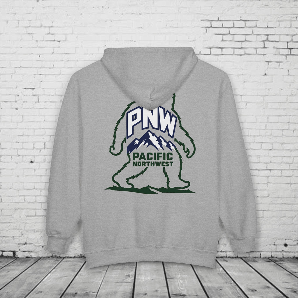 PNW Sasquatch Full Zip Hoodie – Pacific Northwest Bigfoot Mountain Graphic Sweatshirt