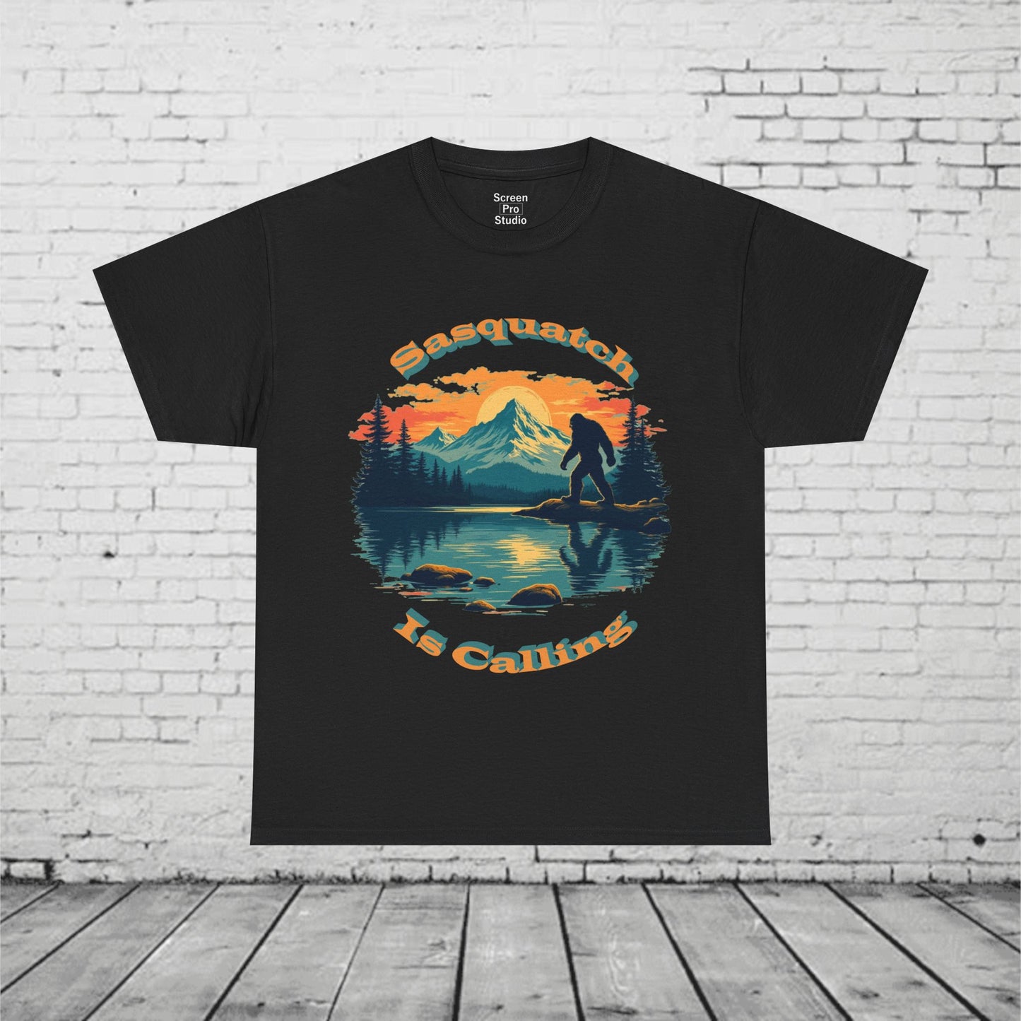 Sasquatch Is Calling T-Shirt | Vintage Bigfoot Sunset Graphic | Nature Lover Tee