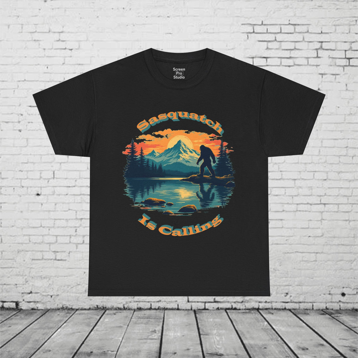 Sasquatch Is Calling T-Shirt | Vintage Bigfoot Sunset Graphic | Nature Lover Tee