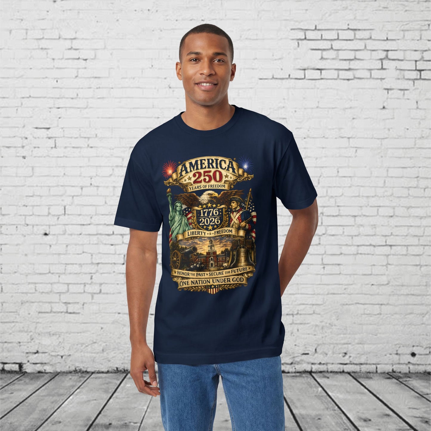 America 250 Patriotic T-Shirt | 1776–2026 Eagle, Revolutionary Soldier & Statue of Liberty Tee | One Nation Under God Semiquincentennial Unisex Shirt