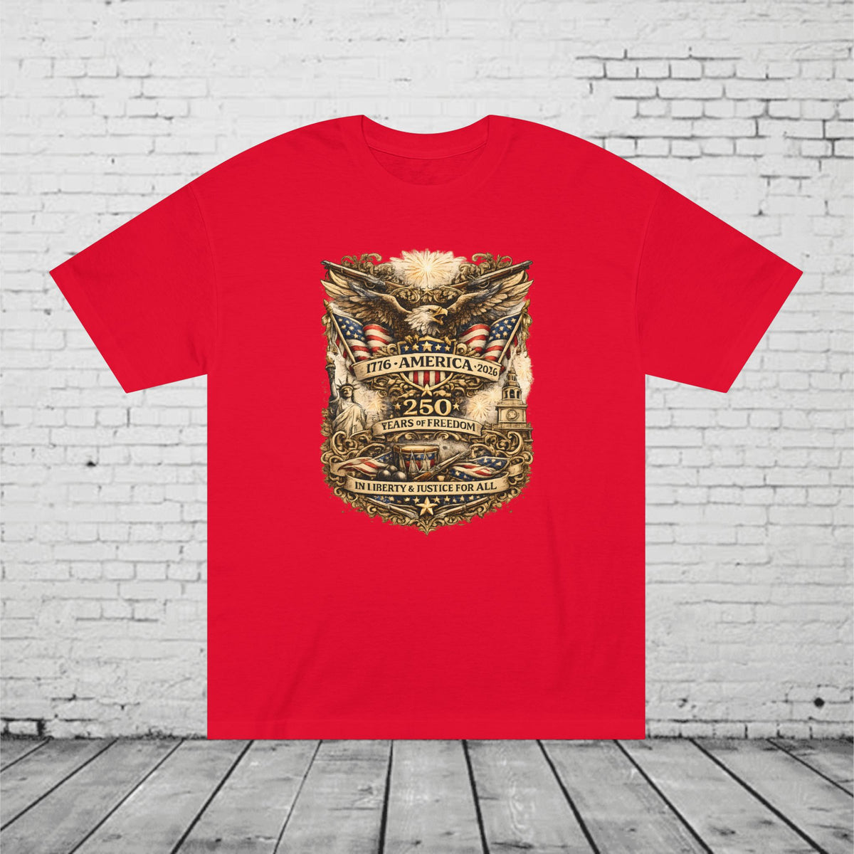 America 250 Years of Freedom Patriotic T-Shirt | 1776–2026 Eagle, Liberty & Justice Graphic Tee | Semiquincentennial Unisex Shirt