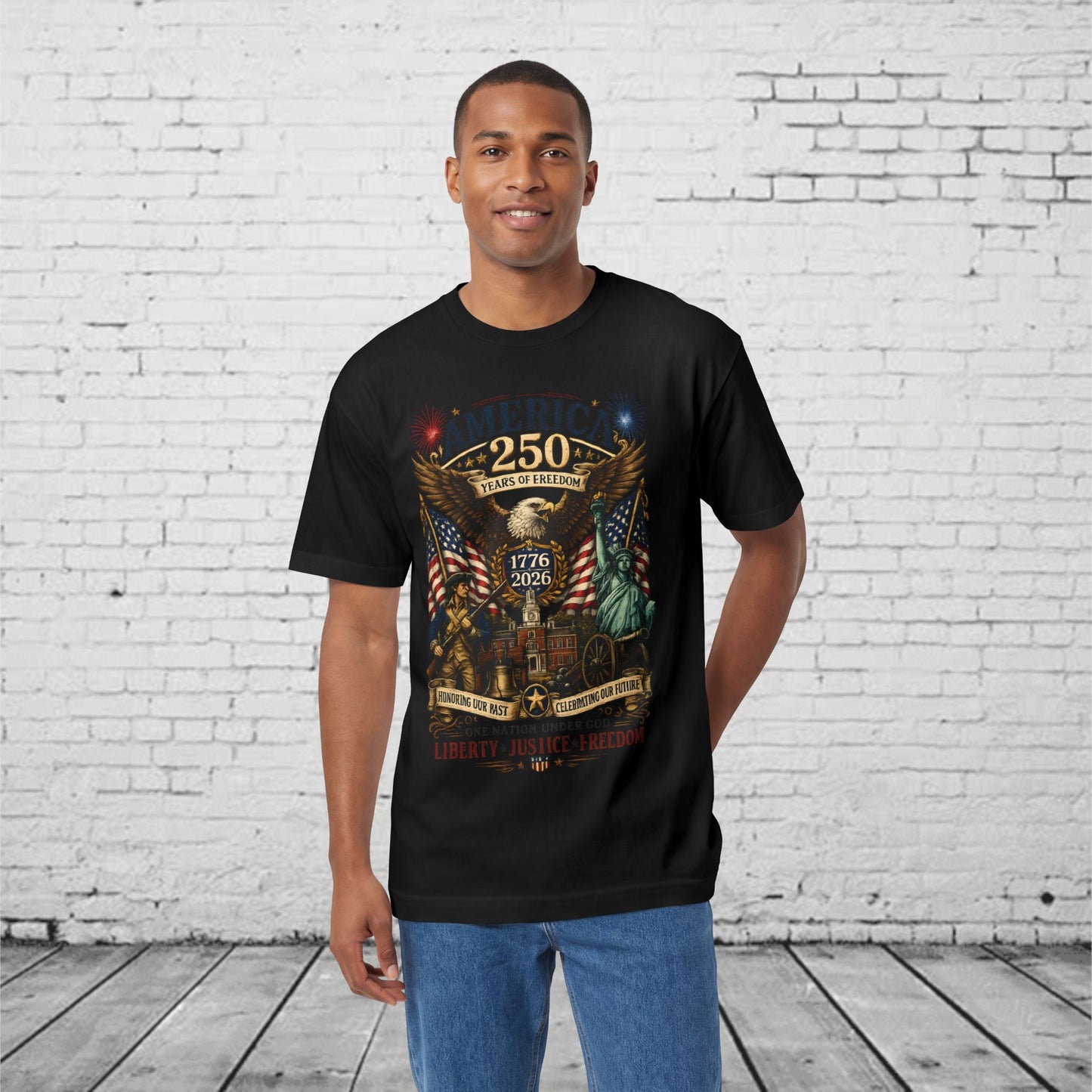 America 250 Patriotic T-Shirt | 1776–2026 Eagle, Liberty Bell & Statue of Liberty Graphic Tee | Semiquincentennial Unisex Shirt