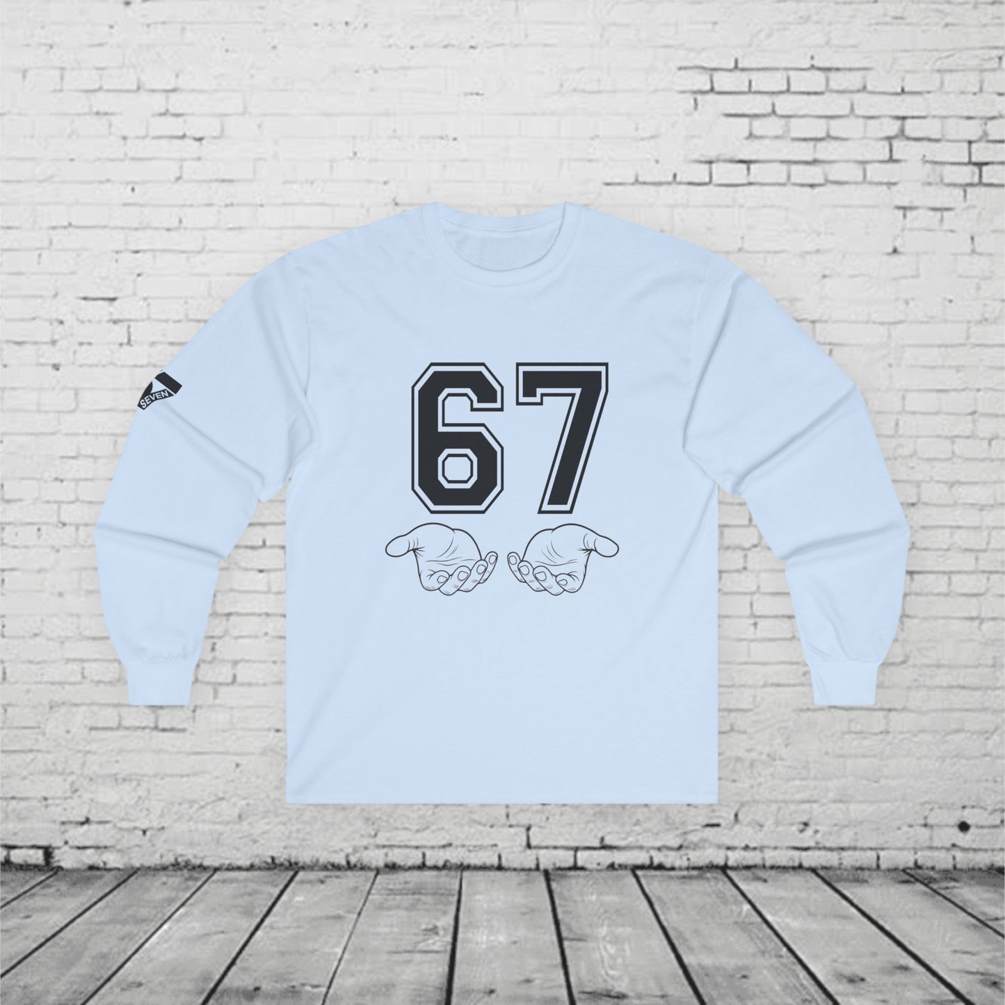 67 Kids Long Sleeve Shirt | Viral 6 7 Hand Graphic | Funny Youth Trend Tee