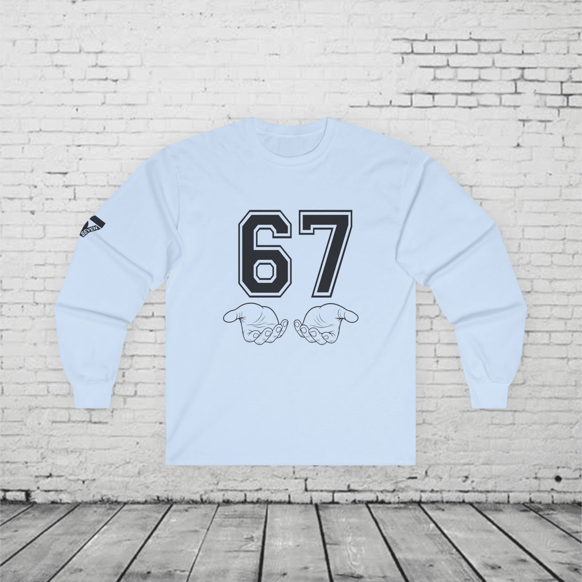 67 Kids Long Sleeve Shirt | Viral 6 7 Hand Graphic | Funny Youth Trend Tee