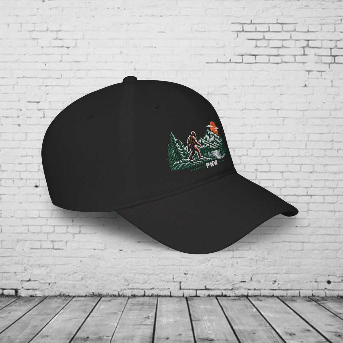 PNW Sasquatch Embroidered Low Profile Cap – Pacific Northwest Bigfoot Mountain Hat