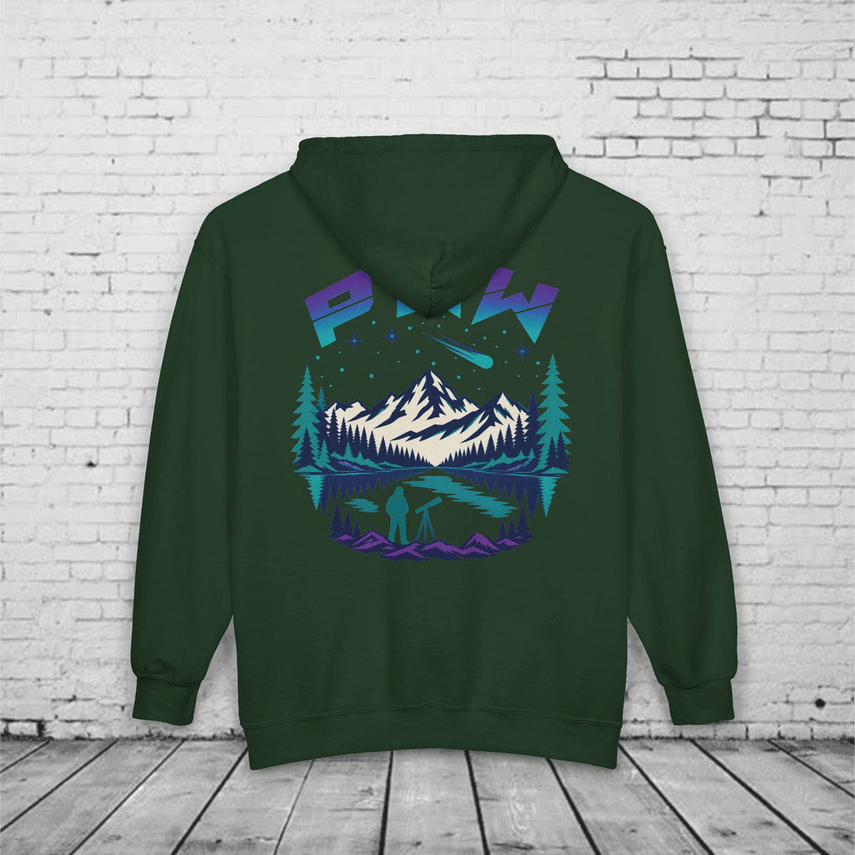 PNW Stargazer Full-Zip Hoodie – Pacific Northwest Mountain Night Sky Adventure Sweatshirt