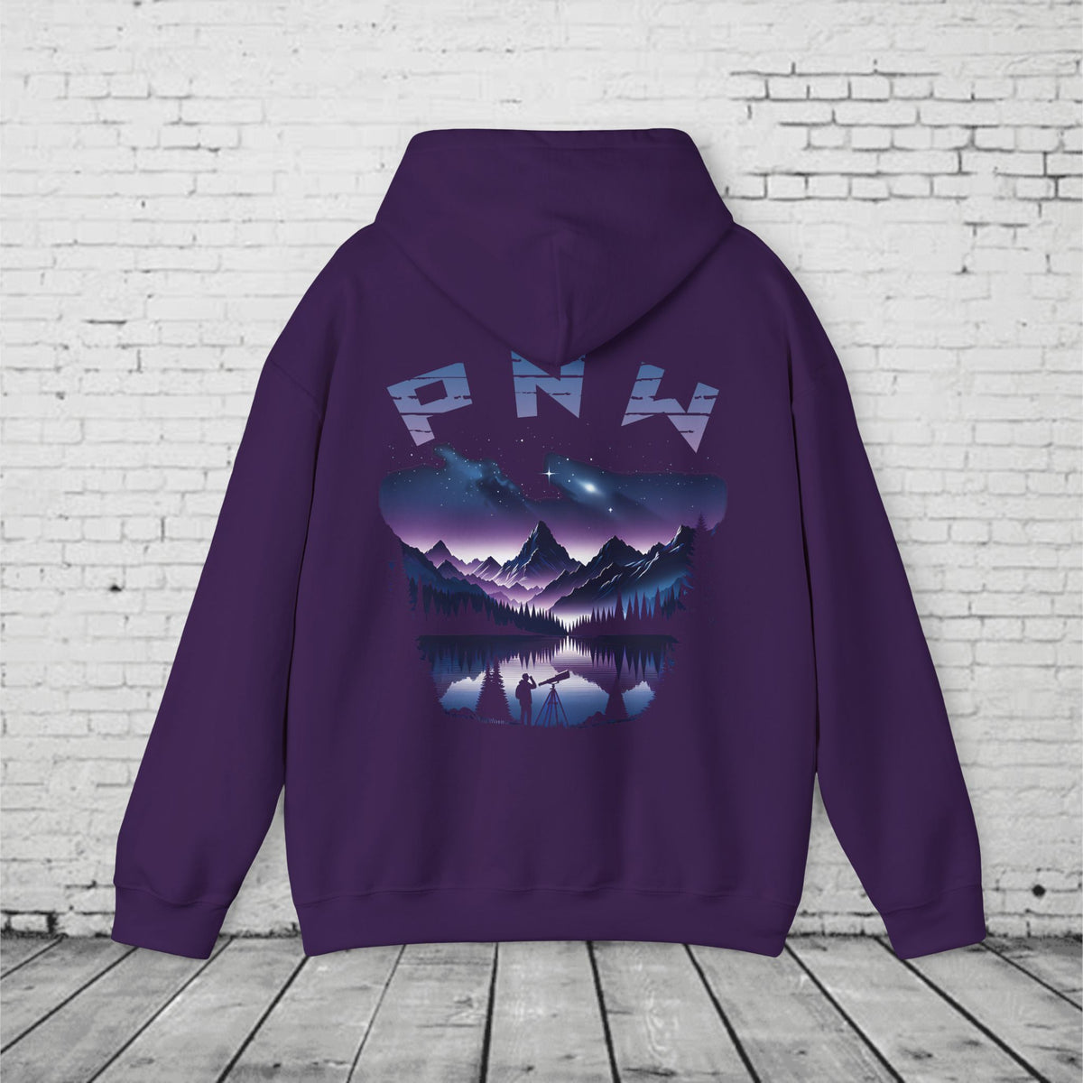 PNW Stargazer Hoodie – Pacific Northwest Night Sky Mountain Graphic, Astronomy Cosmic Unisex Pullover Sweatshirt