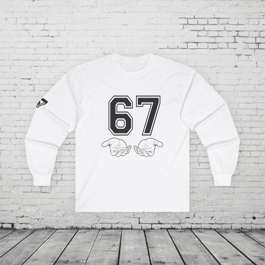 67 Kids Long Sleeve Shirt | Viral 6 7 Hand Graphic | Funny Youth Trend Tee
