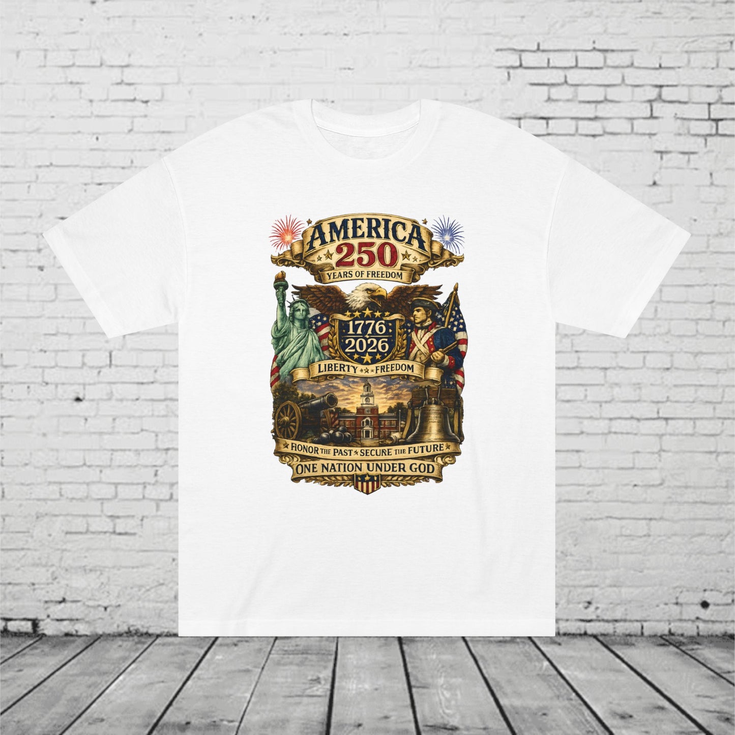 America 250 Patriotic T-Shirt | 1776–2026 Eagle, Revolutionary Soldier & Statue of Liberty Tee | One Nation Under God Semiquincentennial Unisex Shirt