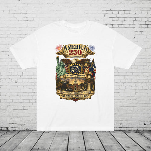 America 250 Patriotic T-Shirt | 1776–2026 Eagle, Revolutionary Soldier & Statue of Liberty Tee | One Nation Under God Semiquincentennial Unisex Shirt