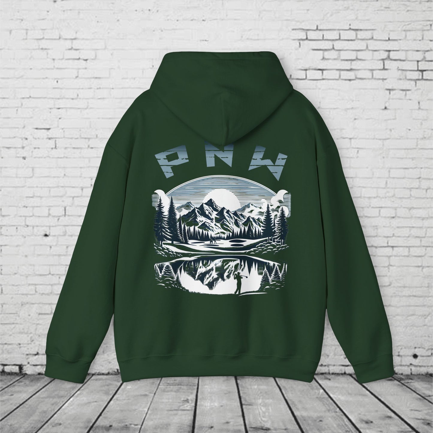 PNW Golf Hoodie – Pacific Northwest Mountain Golf Course Graphic, Vintage Nature Style Unisex Heavy Blend™ Hoodie