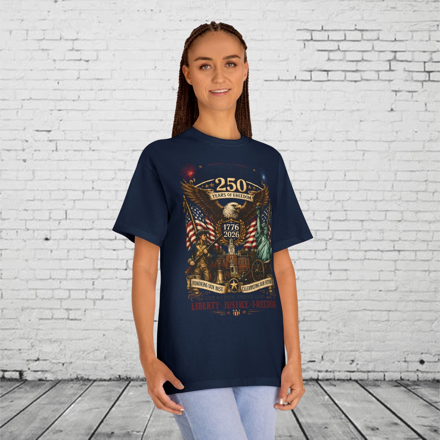 America 250 Patriotic T-Shirt | 1776–2026 Eagle, Liberty Bell & Statue of Liberty Graphic Tee | Semiquincentennial Unisex Shirt