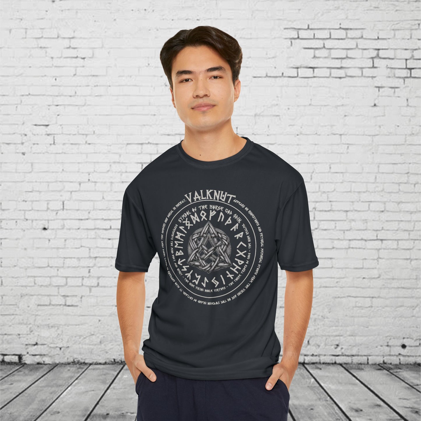 Valknut Mens Performance T-Shirt - Norse Mythology Runes- Odins Knot- Viking Symbol- Nordic Warrior Gift- Pagan Gym Tee