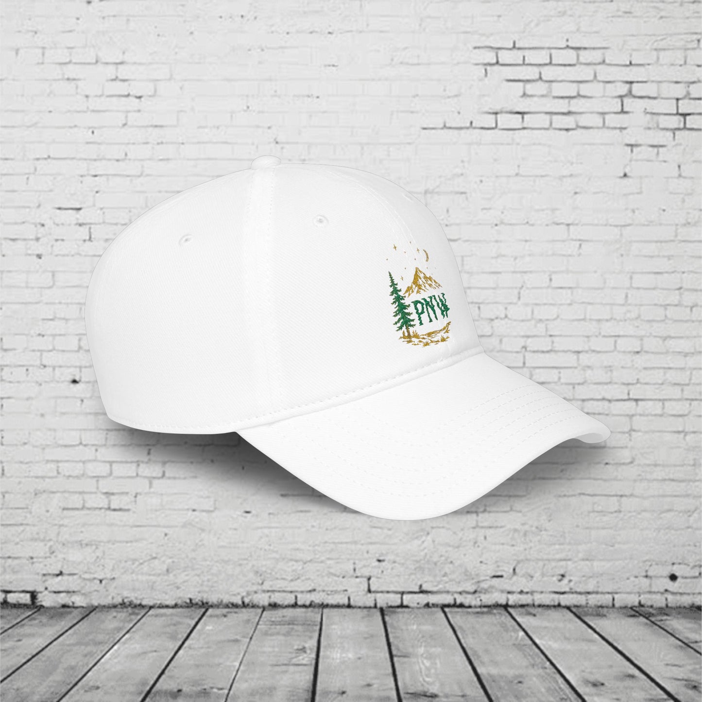 PNW Mountain & Pine Tree Baseball Cap | Pacific Northwest Outdoor Adventure Hat with Hidden Sasquatch