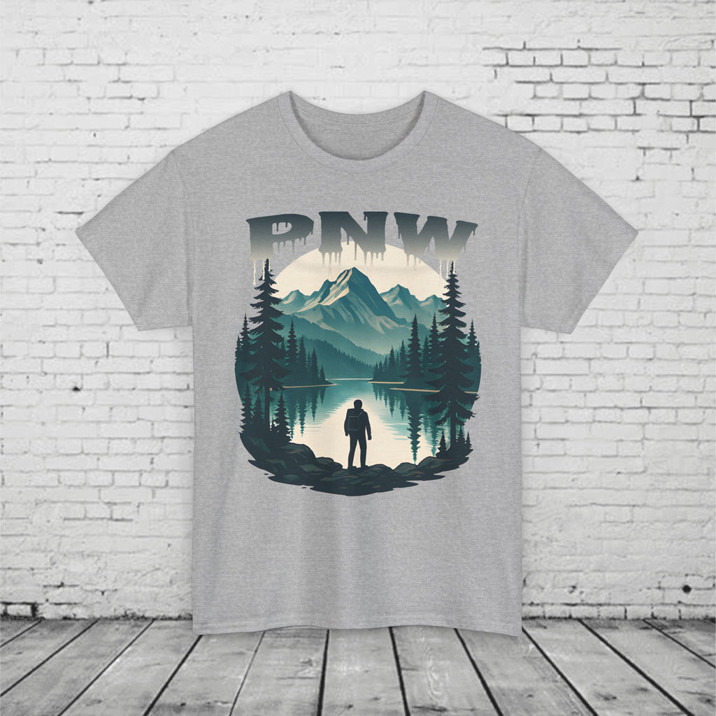 PNW Mountain Hiking Shirt, Pacific Northwest Nature Tee, Wilderness Adventure Graphic T-Shirt, Outdoors Landscape Unisex Top