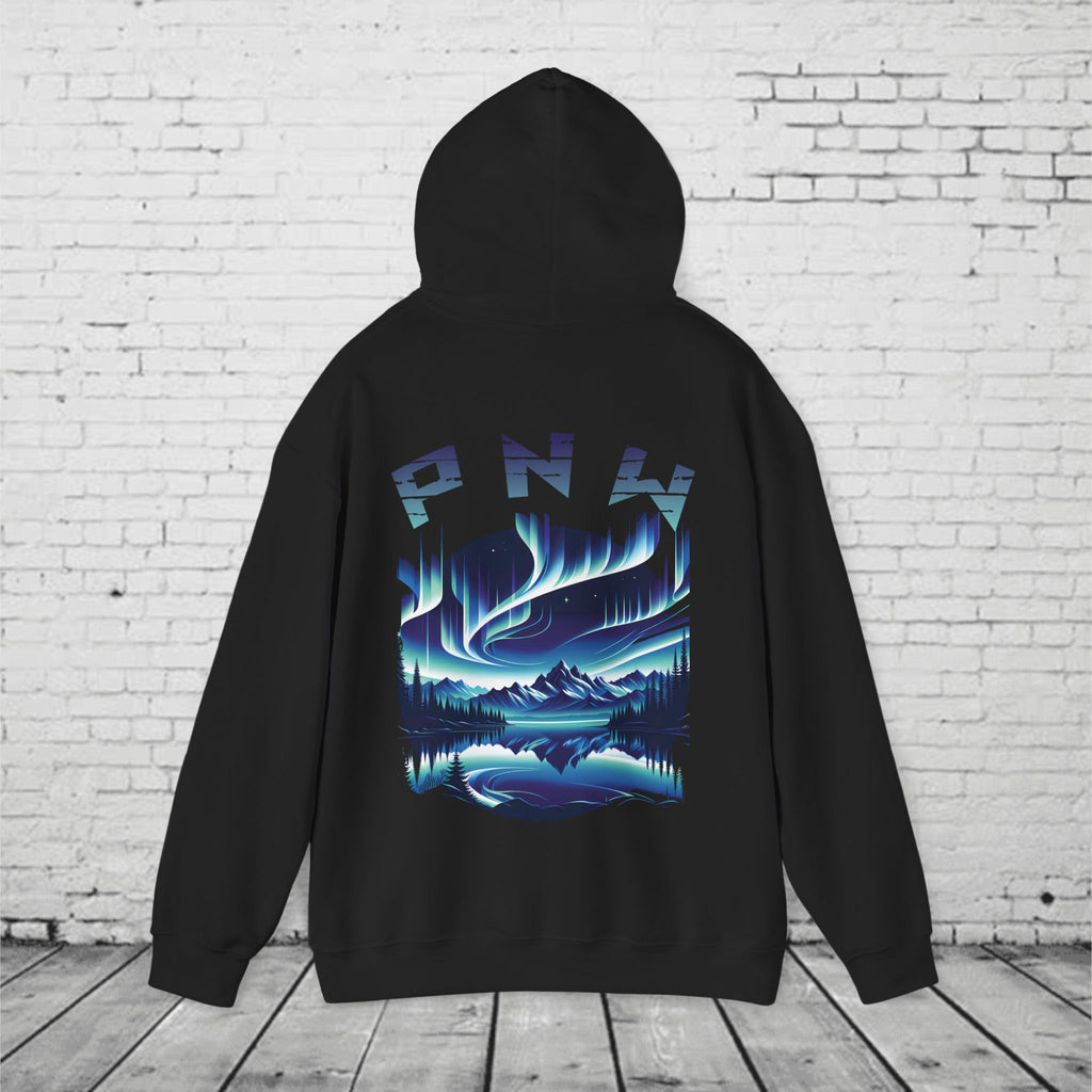 PNW Northern Lights Hoodie – Pacific Northwest Aurora Borealis Sweatshirt | Unisex Heavy Blend