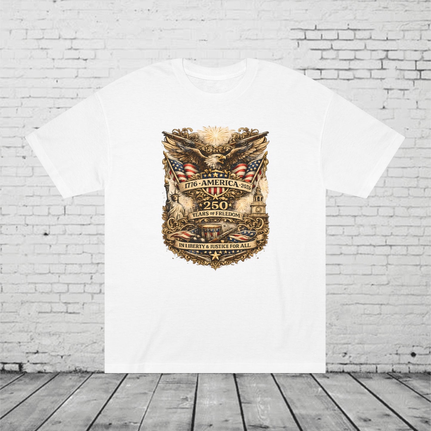 America 250 Years of Freedom Patriotic T-Shirt | 1776–2026 Eagle, Liberty & Justice Graphic Tee | Semiquincentennial Unisex Shirt