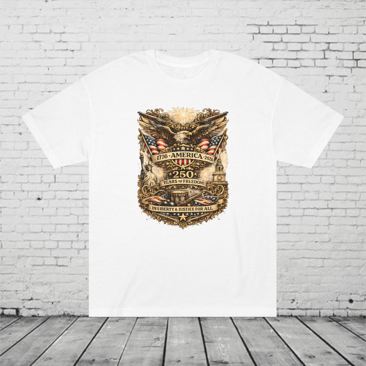 America 250 Years of Freedom Patriotic T-Shirt | 1776–2026 Eagle, Liberty & Justice Graphic Tee | Semiquincentennial Unisex Shirt