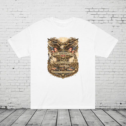 America 250 Years of Freedom Patriotic T-Shirt | 1776–2026 Eagle, Liberty & Justice Graphic Tee | Semiquincentennial Unisex Shirt