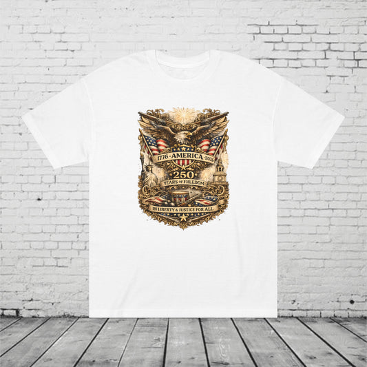 America 250 Years of Freedom Patriotic T-Shirt | 1776–2026 Eagle, Liberty & Justice Graphic Tee | Semiquincentennial Unisex Shirt