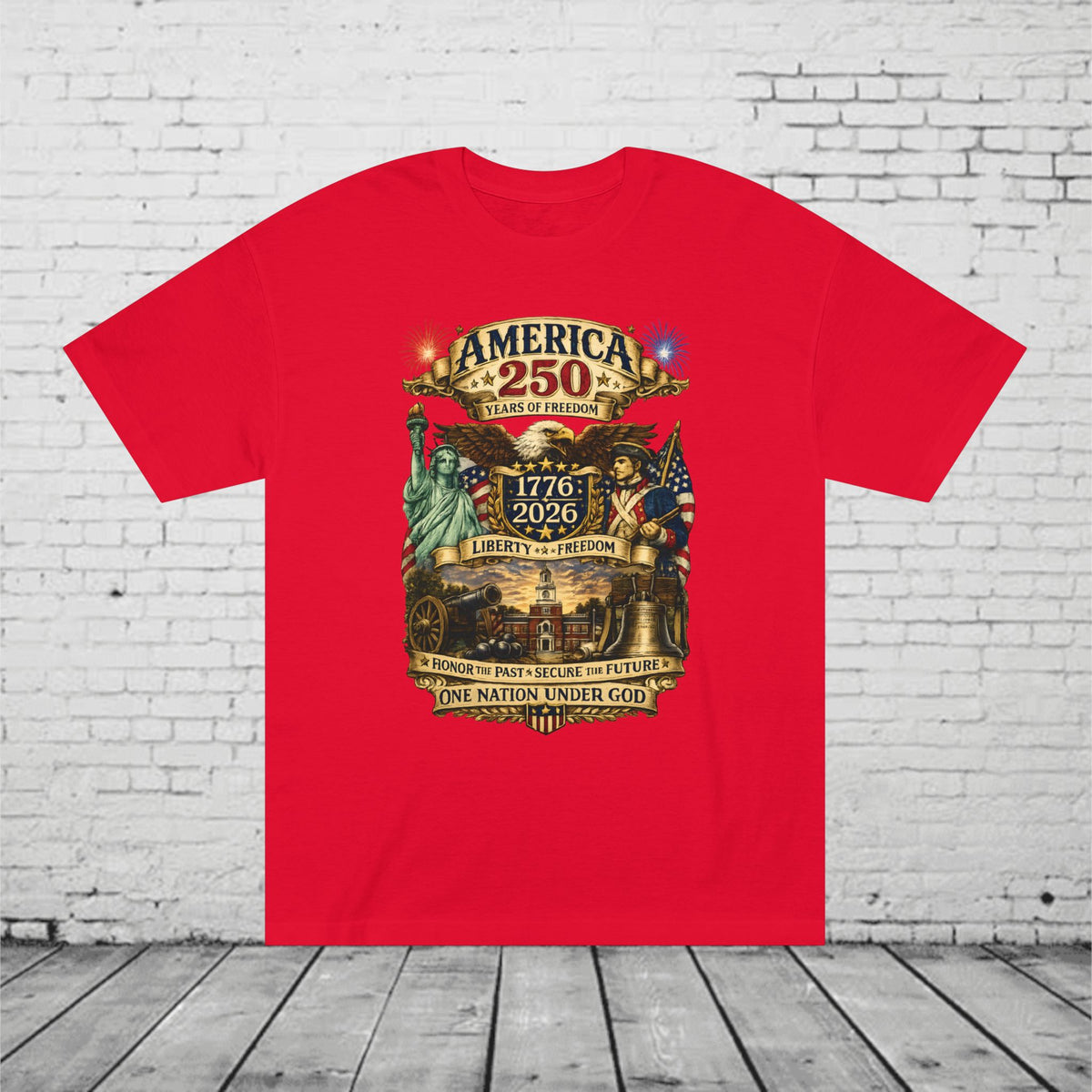 America 250 Patriotic T-Shirt | 1776–2026 Eagle, Revolutionary Soldier & Statue of Liberty Tee | One Nation Under God Semiquincentennial Unisex Shirt