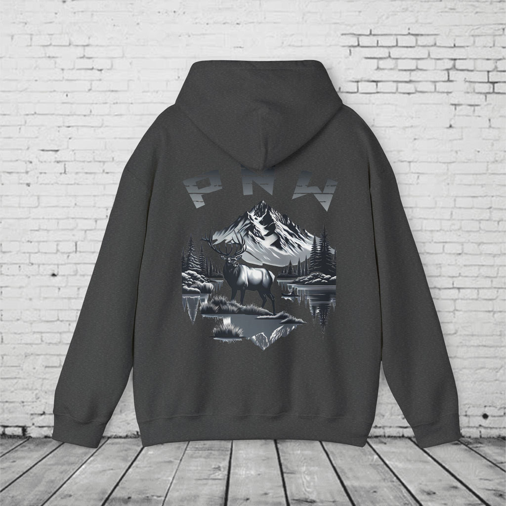 PNW Elk Hoodie – Pacific Northwest Mountain & Forest Wildlife Unisex Hooded Sweatshirt