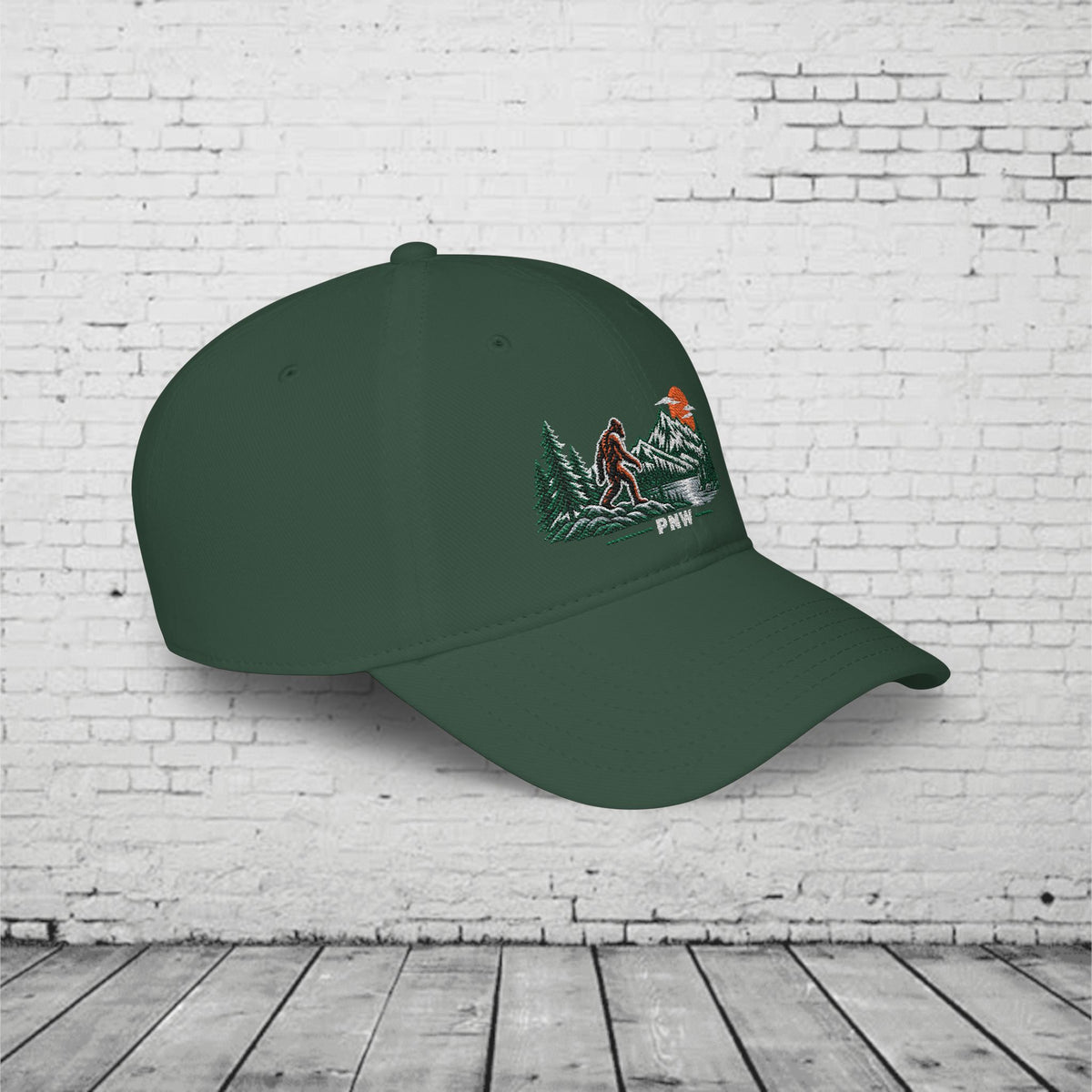 PNW Sasquatch Embroidered Low Profile Cap – Pacific Northwest Bigfoot Mountain Hat