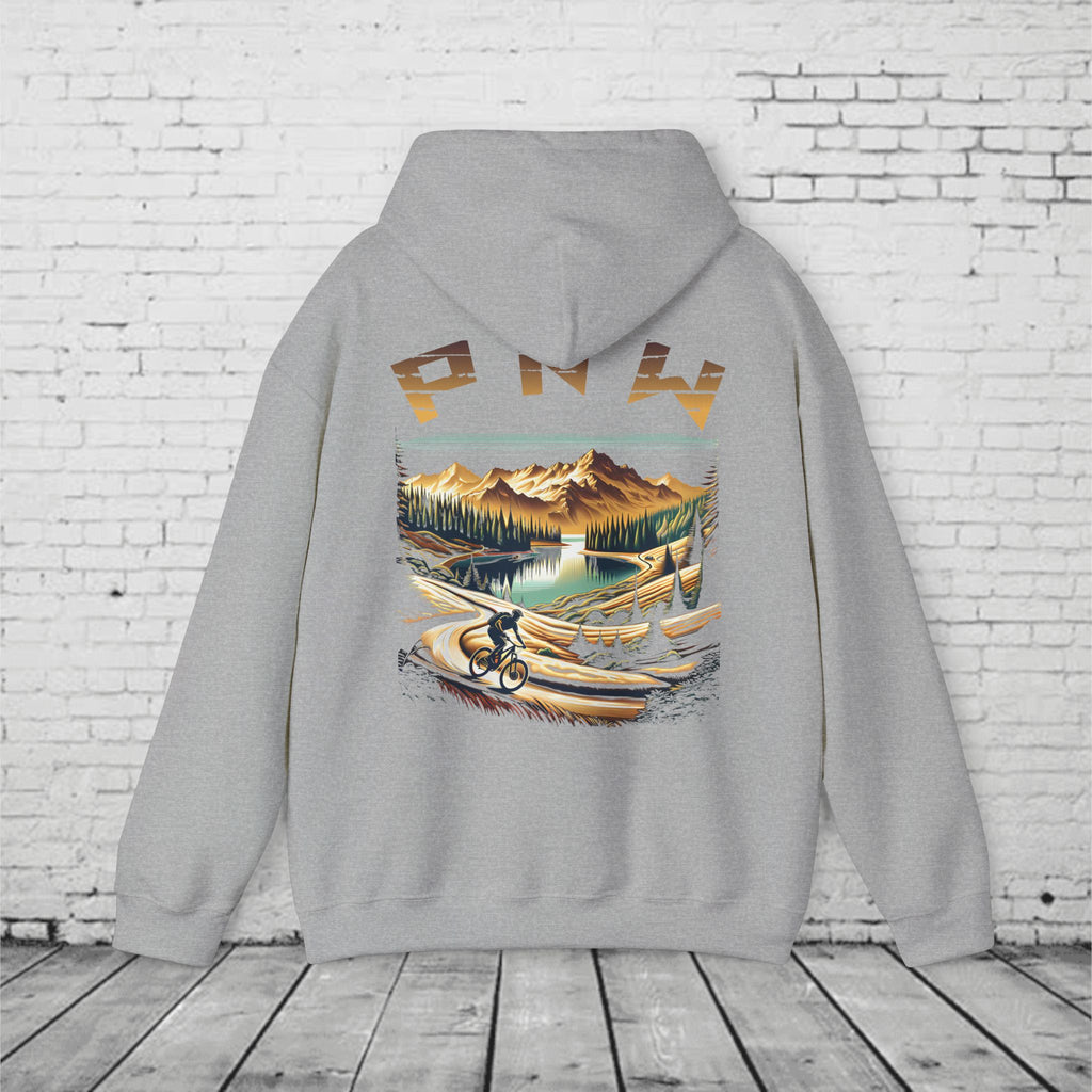 PNW Mountain Biking Hoodie – Retro Pacific Northwest MTB Adventure Sweatshirt
