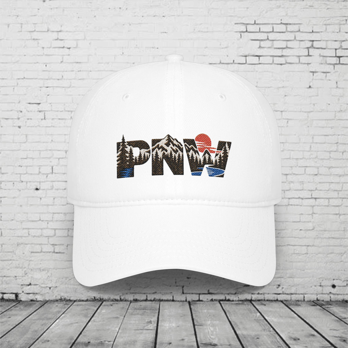 PNW Landscape Embroidered Low Profile Cap – Pacific Northwest Mountain Forest Dad Hat