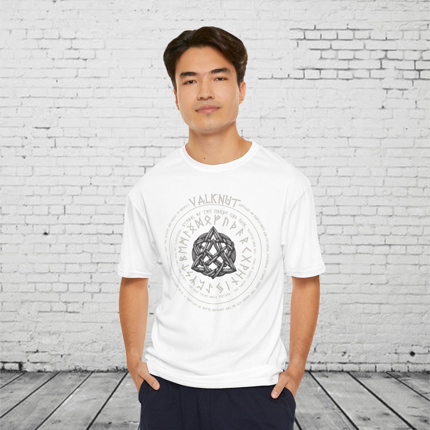 Valknut Mens Performance T-Shirt - Norse Mythology Runes- Odins Knot- Viking Symbol- Nordic Warrior Gift- Pagan Gym Tee