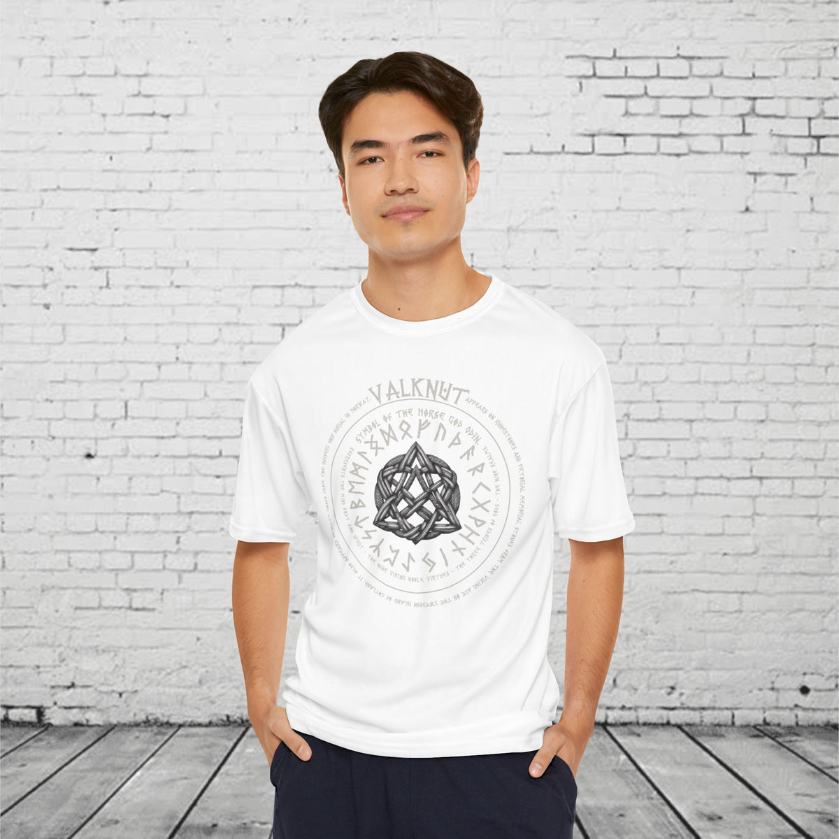 Valknut Mens Performance T-Shirt - Norse Mythology Runes- Odins Knot- Viking Symbol- Nordic Warrior Gift- Pagan Gym Tee