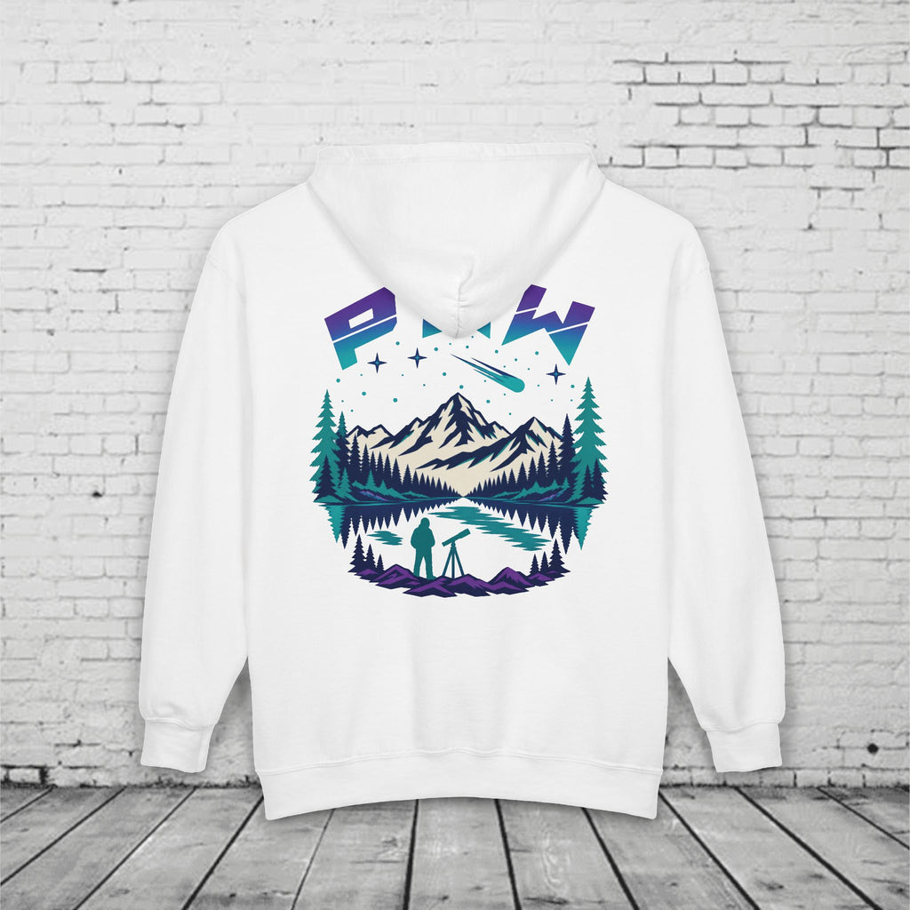 PNW Stargazer Full-Zip Hoodie – Pacific Northwest Mountain Night Sky Adventure Sweatshirt