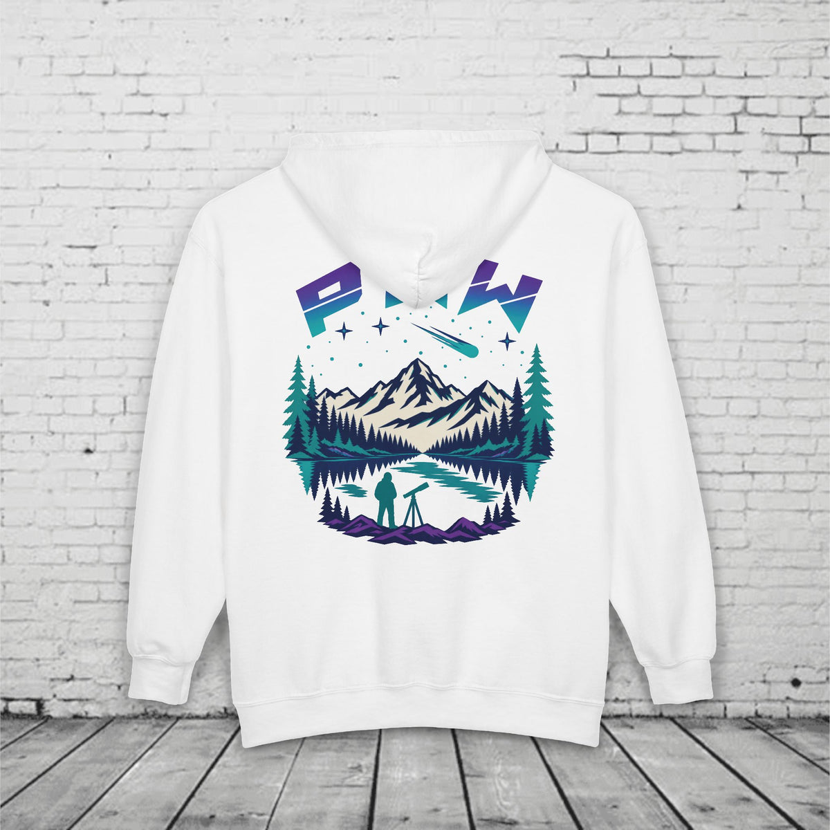 PNW Stargazer Full-Zip Hoodie – Pacific Northwest Mountain Night Sky Adventure Sweatshirt