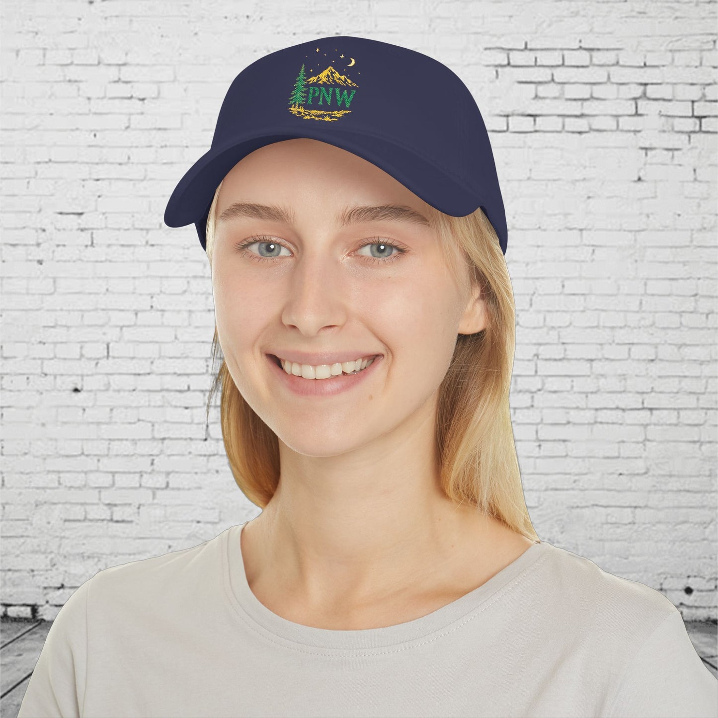 PNW Mountain & Pine Tree Baseball Cap | Pacific Northwest Outdoor Adventure Hat with Hidden Sasquatch