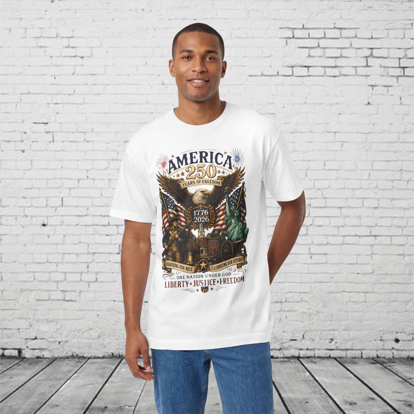 America 250 Patriotic T-Shirt | 1776–2026 Eagle, Liberty Bell & Statue of Liberty Graphic Tee | Semiquincentennial Unisex Shirt