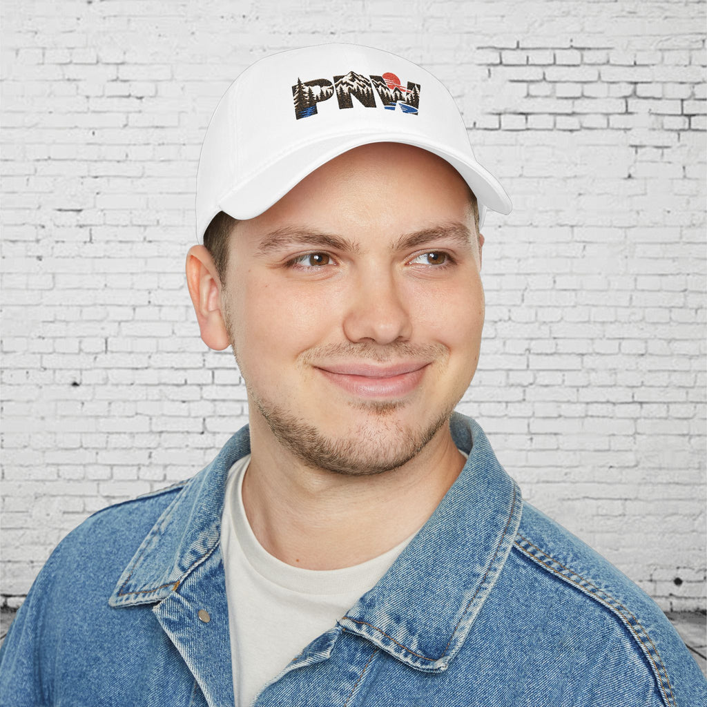 PNW Landscape Embroidered Low Profile Cap – Pacific Northwest Mountain Forest Dad Hat