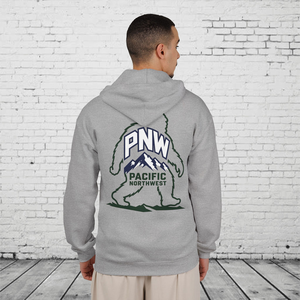 PNW Sasquatch Full Zip Hoodie – Pacific Northwest Bigfoot Mountain Graphic Sweatshirt