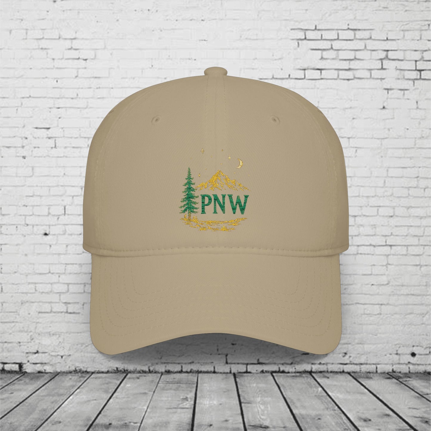 PNW Mountain & Pine Tree Baseball Cap | Pacific Northwest Outdoor Adventure Hat with Hidden Sasquatch